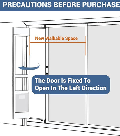 96 inch XL Dog Door for Sliding Glass Door - Left Amout from Inside, Adjustable Height: 96.38-96 in, Extra Large Flap: 14.75”(W) x 24”(H)