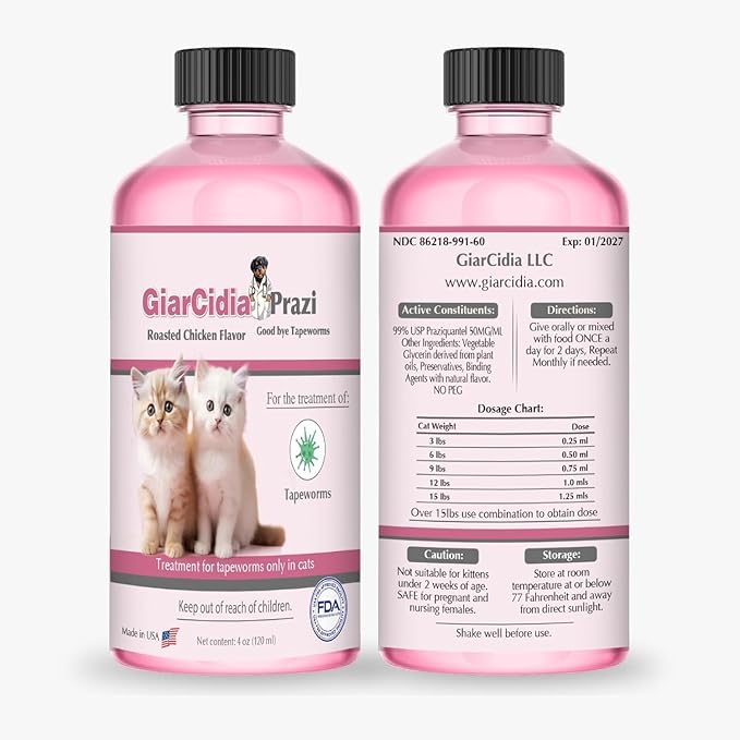 No More Worms in Cats and Dogs- Dewormer for Cats and Dewormer for Dogs - Chicken and Milk Flavours 120 mL / 4 oz Glass Bottle – Includes 3 mL Dropper with Cap (Milk Flavor)