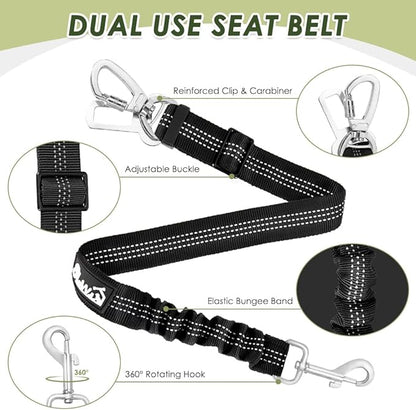 SlowTon Dog Seat Belt Harness for Car, Dog Car Harness Adjustable Mesh Breathable & Dog Seatbelt Safety Tether with Elastic Bungee for Small Medium Large Pets(Fuchsia, Double Clip, S)