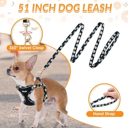 Lukovee No Pull Puppy Harness and Leash Set - Soft Lightweight Escape Proof Puppy Vest Harness, Breathable Adjustable Pet Harness with Dog Leash for Small Dogs (Black, S)