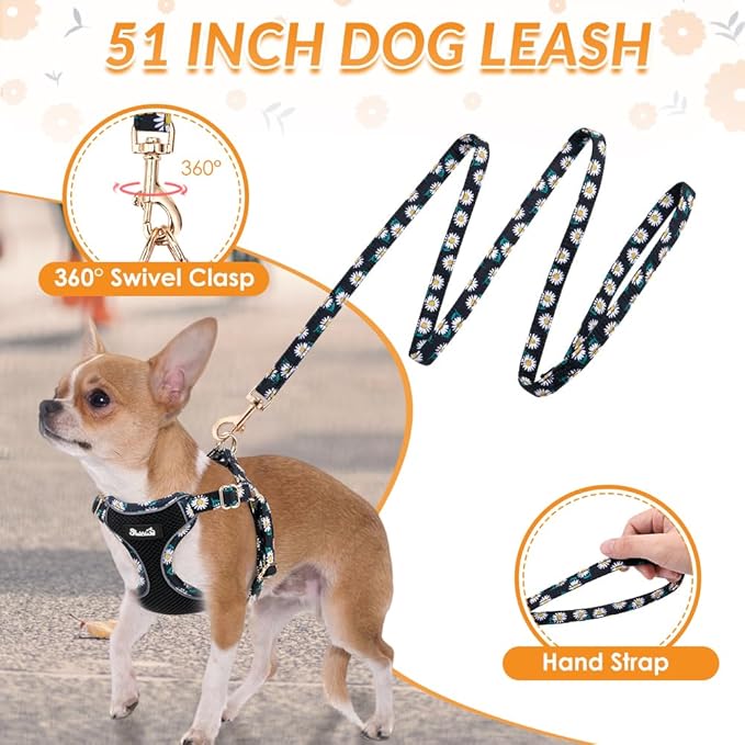 Lukovee No Pull Puppy Harness and Leash Set - Soft Lightweight Escape Proof Puppy Vest Harness, Breathable Adjustable Pet Harness with Dog Leash for Small Dogs (Black, XXS)
