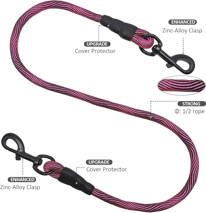BTINESFUL 3FT Dog Tie Down, Nylon Rope Short Dog Tether Indoor Training Safety Vehicle Tether for Large Medium Strong Puppy (Pink Black)