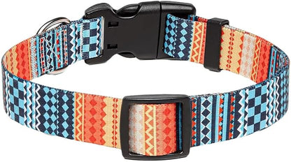 Mihqy Dog Collar with Bohemia Floral Tribal Geometric Patterns - Soft Ethnic Style Collar Adjustable for Small Medium Large Dogs(Bohemian Orange,S)