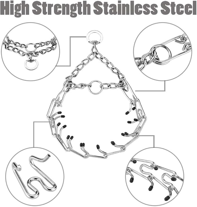 Prong Collars for Dogs, No Pull Dog Collar, Dog Training Collar for Large Medium Small Dogs, Stainless Steel Adjustable with Comfort Rubber Tips (L, 4.0mm, 23.8-Inch)
