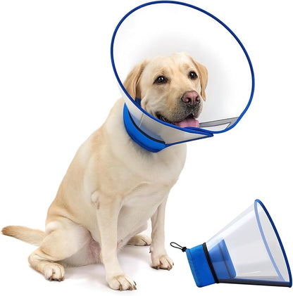OneTigris Depth Adjustable Soft Dog Cone Collar for Medium Large Dogs After Surgery, Recovery for Small Dogs, Lightweight Elizabethan Collar for Dog to Stop Licking (Blue, XL)