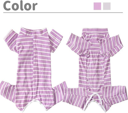 Dog’s Recovery Suit Post Surgery Shirt for Puppy, Full Coverage Dog's Bodysuit Wound Protective Surgical Clothes for Small and Medium Pets (Purple White Stripe-xs)