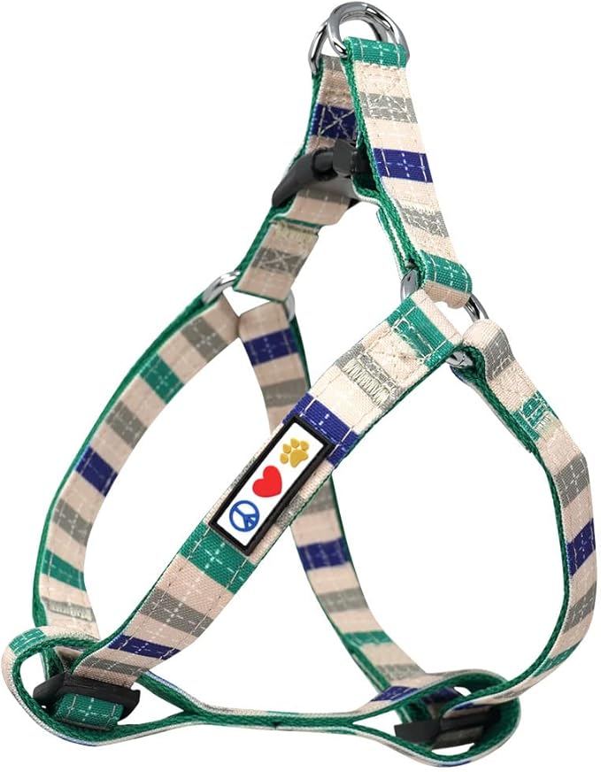 Pawtitas Multicolor Step-in Dog Harness – Adjustable No-Pull Vest for Puppies to Seniors, Safe & Comfortable XS Grey/Blue/Green
