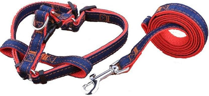 Hypeety Dog Denim Leash Harness Adjustable Heavy Duty Durable Dog Collar No-Pull for Training Walking Running, Good for Large Medium Small Dog (S (9.05"-12.99" Chest Girth))