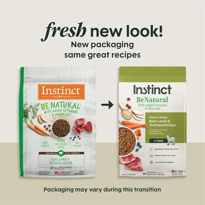 Instinct Be Natural, Natural Dry Dog Food, Raw Coated Kibble - Real Lamb & Oatmeal, 24 lb. Bag