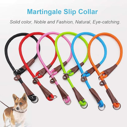 MayPaw Slip Collar Nylon Rope Choke Collar for Dog Training- No Pull Round Martingale Dog Collars for Medium Large Dogs (24" x 1/2", Green)