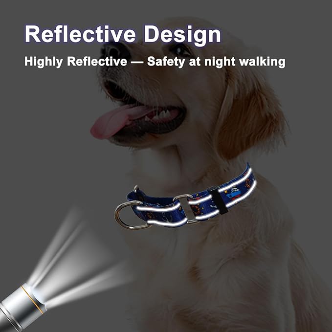 Reflective Martingale Collar for Dogs Nylon Training Collar with No Buckle, No Pull Boy Male Dog Collar for Small Dogs（Navy Blue Sailboat，S）