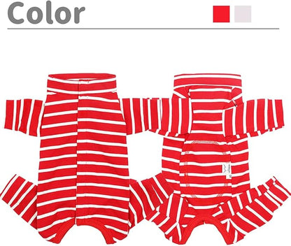Dog’s Recovery Suit Post Surgery Shirt for Puppy, Full Coverage Dog's Bodysuit Wound Protective Surgical Clothes for Small and Medium Pets (red White Stripe-s)