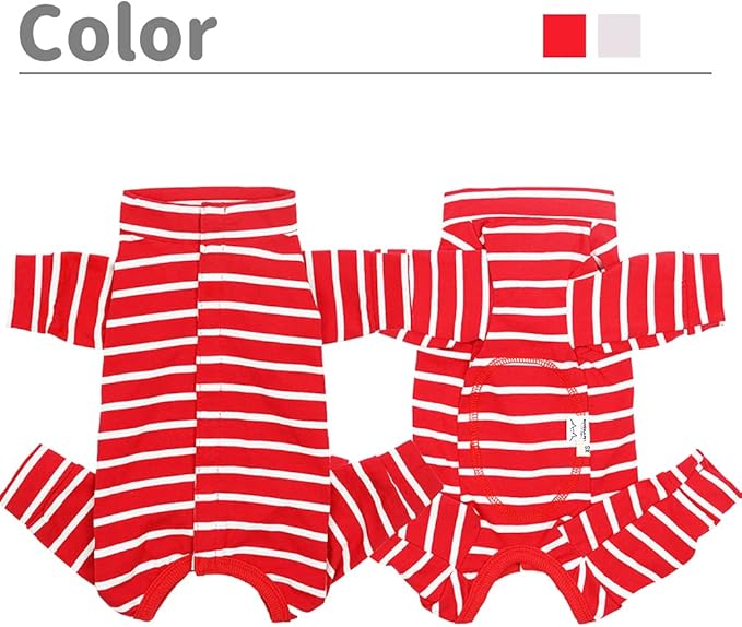 Dog’s Recovery Suit Post Surgery Shirt for Puppy, Full Coverage Dog's Bodysuit Wound Protective Surgical Clothes for Small and Medium Pets (red White Stripe-XL)