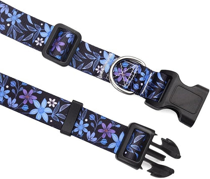 Mihqy Dog Collar with Bohemia Floral Tribal Geometric Patterns - Soft Ethnic Style Collar Adjustable for Small Medium Large Dogs(Floral Blue,M)