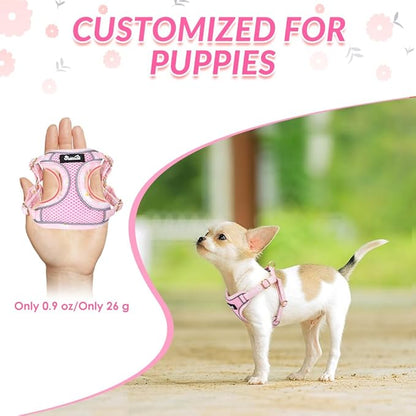 Lukovee No Pull Puppy Harness and Leash Set - Soft Lightweight Escape Proof Puppy Vest Harness, Breathable Adjustable Pet Harness with Dog Leash for Small Dogs (Pink, S)