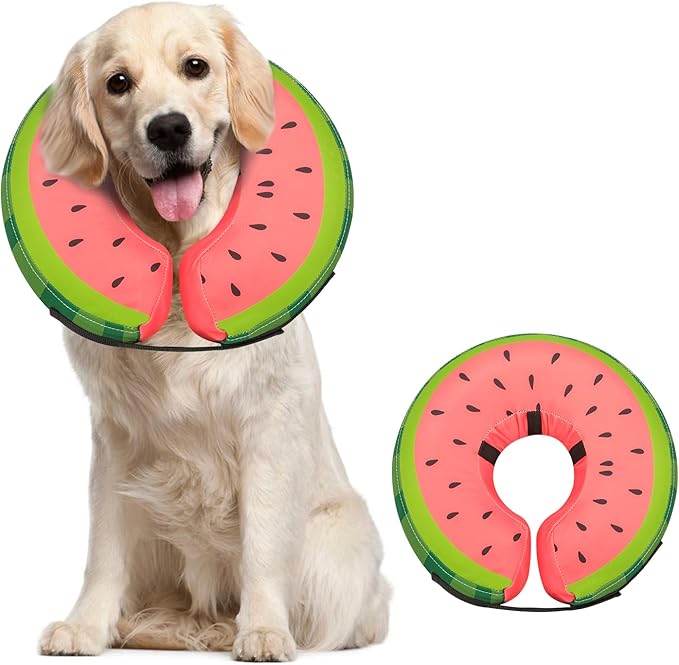 MIDOG Soft Inflatable Dog Cone, Donut E-Collar Alternative for After Surgery, Prevents Licking, Allowing Normal Eating & Vision, Comfortable Recovery Collar for Small Medium Large Dogs & Cats, Red-L+