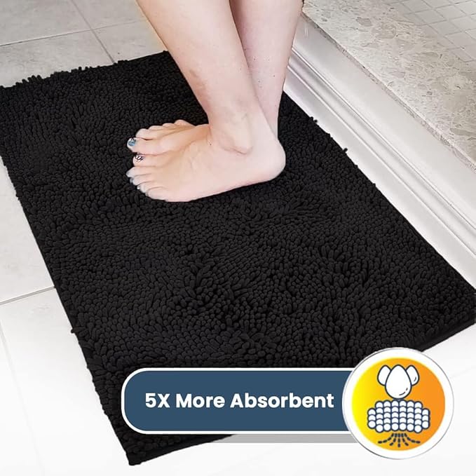 Muddy Mat® | Super Absorbent Door Mat Indoor, Microfiber Quick Dry Chenille Entryway Rug, Non-Slip Front Door Mat, Indoor Mats for Entryway, Machine Washable Pet Rug, Black 28"x18"