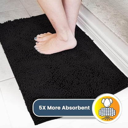 Muddy Mat® | Super Absorbent Door Mat Indoor, Microfiber Quick Dry Chenille Entryway Rug, Non-Slip Front Door Mat, Indoor Mats for Entryway, Machine Washable Pet Rug, Black 30"x19"