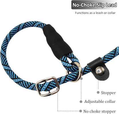 Reflective Long Slip Lead Dog Leash Anti-Choking 12 FT/20 FT/30 FT/50 FT Rope Training Leash for Medium Dogs Small Puppy Pets (20ft, Blue)