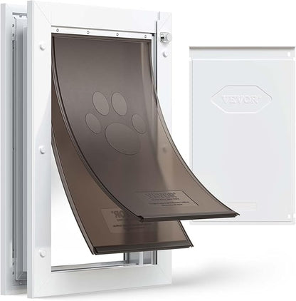 VEVOR Pet Door, Large, with Double Magnetic Flaps and Metal Frame, Strong and Weatherproof Dog Door for Interior and Exterior Doors, Easy to Install, Easy in-and-Out Access for Doggies, White