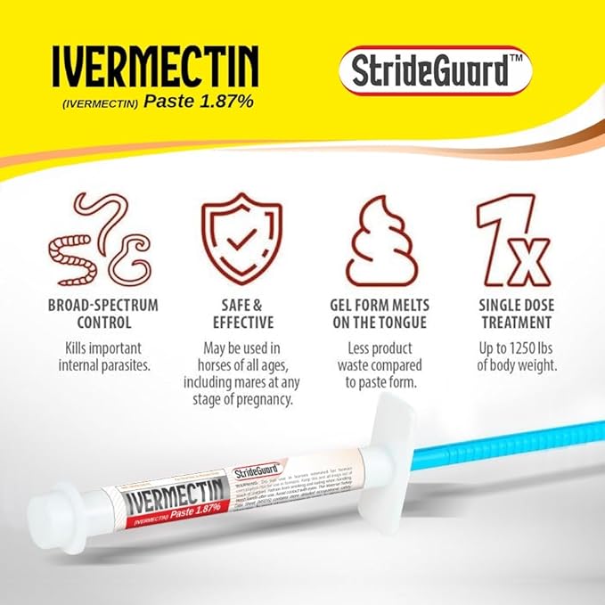 Horse Ivermectin Paste 1.87% – Apple Flavored Oral Horse Dewormer Syringe – 6.08g Tube Treats Horses Up to 1250 LB [Pack-8]