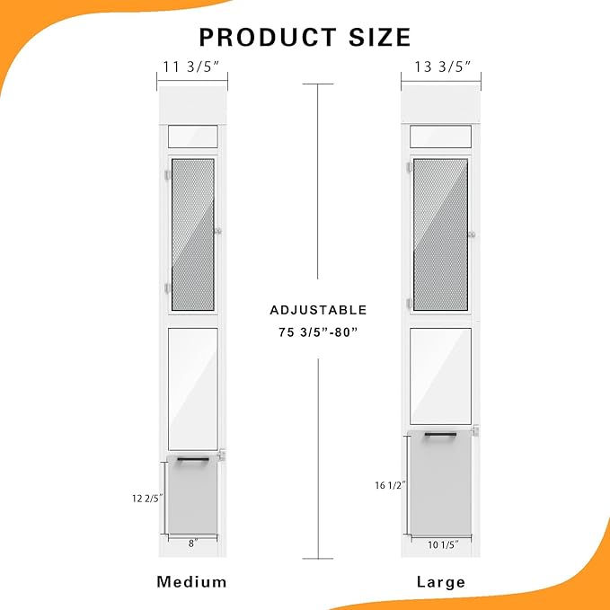 Doggy Door for Sliding Glass Door, Adjustable Height 75 3/5" to 80" Sliding Door Doggie Door Insert with Screen Design, Suitable for Medium Dogs Up to 30 lbs, New