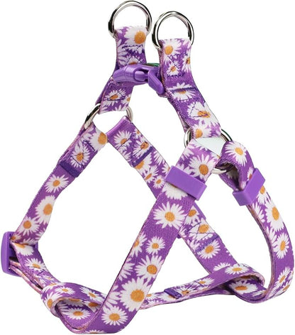 Harness and Leash Set, Floral Pattern, 5ft Matching Leash, No Pull, Easy Wear for Small Puppy Dogs.(XS, Purple Daisy)