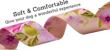 Mihqy Dog Collar and Leash Set with Bohemia Floral Tribal Geometric Patterns - Soft Ethnic Style Collar Adjustable for Small Medium Large Dogs(Pink Rose Set,XS)