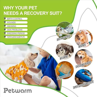 PetWarm Recovery Suit for Pets – Pet Dog Cat After Surgery Onesie for Male & Female Pets – Post-Spay & Neuter, Weaning, Prevents Licking – Cotton Protect Pet Abdominal– Pet E-Collar Alternative, XS