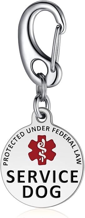 Service Dog Tag/ESA Animal Tag - Double Sided with Federal Protection & Red Medical Alert Symbol| Easily Attach to Collar, Harness, Vest | Service Dog Identification Tag