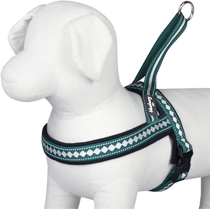 Blueberry Pet 6 Colors Soft & Comfy Jacquard Padded Dog Harness, Chest Girth 21.5" - 27.5", Teal Blue, S/M, Reflective Adjustable Harnesses for Dogs