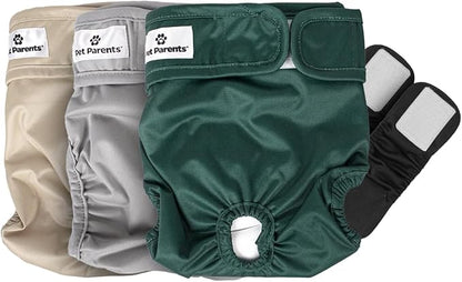 Pet Parents® Washable Dog Diapers (3pack) + Extendrs® of Durable Doggie Diapers, Premium Dog Diapers Female (X-Small, Spruce)