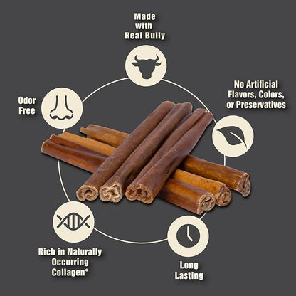 Canine Naturals | Natural Beef & Bully Sticks | 48 Count | Long-Lasting, Odor Free, High Protein Chews Made with 100% Real Bully | Bulk Carton Large Sticks