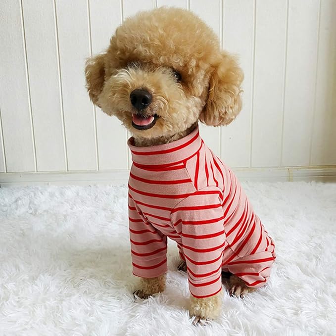 Dog’s Recovery Suit Post Surgery Shirt for Puppy, Full Coverage Dog's Bodysuit Wound Protective Surgical Clothes for Small and Medium Pets (red Pink Stripe-XL)