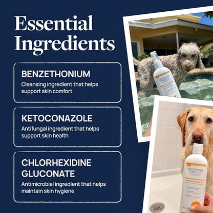 Veterinary Formula Clinical Care Antiseptic & Antifungal Medicated Shampoo and Spray for Dogs and Cats - Helps Alleviate Scaly, Greasy, or Red Skin - Paraben, Dye, and Soap Free, 2 Pack Bundle