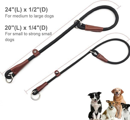 MayPaw Slip Collar Nylon Rope Adjustable Collar for Dog Training- No Pull Round Martingale Dog Collars for Small Medium Large Dogs(24" x 1/2", Black)