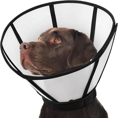 SUNFURA Dog Cone, Soft Dog Cones for Large Breeds After Surgery, Comfortable Pet Recovery Collar to Stop Licking, Adjustable E-Collar Alternative for Wound Healing, Black L