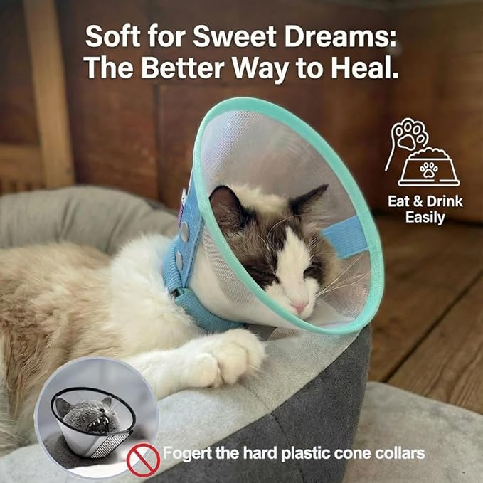 Soft Cat Cone Collar, Lightweight Mesh Recovery E Collar for Cats After Surgery, Adjustable Elizabethan Collar for Kittens and Tiny Dogs, Blue S