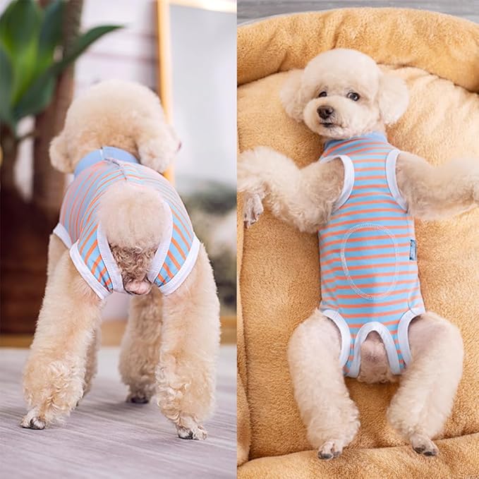 Dog Surgery Recovery Suit,Female Male Puppy Shirt,Dog Spay Neuter Onesie,E-Collar Cone Alternative,Abdominal Wound Protector,Prevent Licking Wound(Blue Orange Stripe-XL)