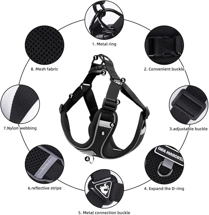 Dog Harness and Leash Set, Adjustable Triangle, Reflective Adjustable Puppy Vest, No Pull Soft Mesh Harness for Small, Medium Dogs, Cats (Black, M)