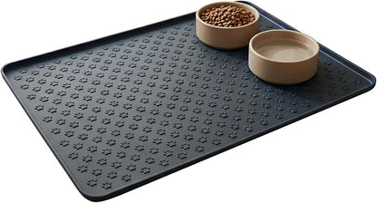 Silicone Dog Food Mat, 100% Waterproof Pet Feeding Mat with Raised Edge, Non-Slip Bowl Placemat for Cats & Dogs, Pets Accessories, 23.6” x 15.9”