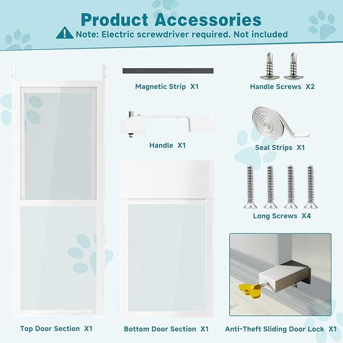 MOPHOTO Sliding Glass Dog Door, Adjustable Height 80.7"-86.6" Dog Door for Sliding Door, Lockable Pet Door Panel for Patio, Balcony