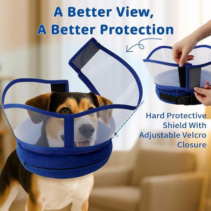Soft Dog Cone Collar, Inflatable Cones Alternative After Surgery with No-Lick Shield for Large/Medium/Small Dogs to Stop Licking, Elizabethan Neck Ecollars of Shame Comfy Pillow Recovery Blue
