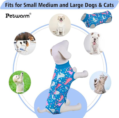 PetWarm Dog Surgery Shirts, Pet Coat's Inner Clothes, Substitute E-Collar and Cone, Dog Surgery Recovery Suit, Female Male Onesie for Dogs Spay Neuter, Dinosaur Pattern, Multi-Colored, XL
