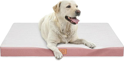 Orthopedic Dog Bed for Large Dogs, Waterproof Deluxe Plush Dog Crate Bed with Removable Washable Cover & Anti-Slip Bottom, Egg Crate Foam Pet Bed Mat, 35 x 22 Inches, Pink