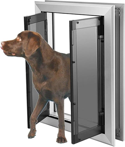 44/54cm Wide Dog Door for Wall, Auto Closing Indoor Pet Gate for Bedrooms/Kitchens/Entryway, Aluminum Alloy Frame with Plastic Doors Panel(Up to 30kg)