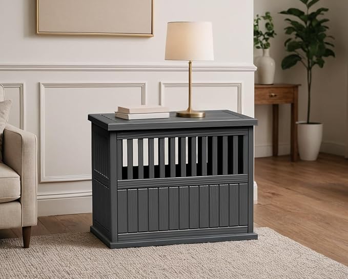 42 Inch Dog Crate Furniture Lockable Dog Kennel Indoor for Large Dogs and Medium Heavy Duty Pet Crate Decorative Pet Cage End Table,Black