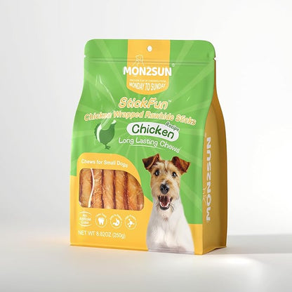 MON2SUN Dog Treats, 5 Inch Rawhide Twist Chicken Hide Sticks, Suitable for Puppy and Small Dogs, 5 Inch (Chicken, Pack of 50)