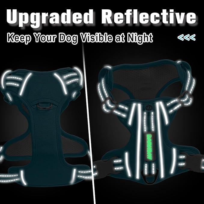BARKBAY Dog Harness No Pull Oxford with ID Tag Pocket - Heavy Duty, Reflective, Easy Control for Large Dogs(Aqua Oxford,L)