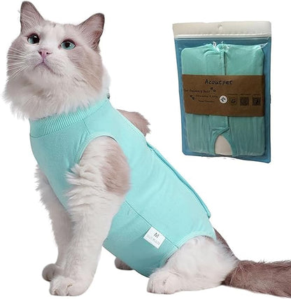 Cat Recovery Suit Female Kitten Onesie for Cats After Surgery Female Spay Surgical Abdominal Wound Skin Diseases Cone Collar Soft Alternative Wear (Green, S)